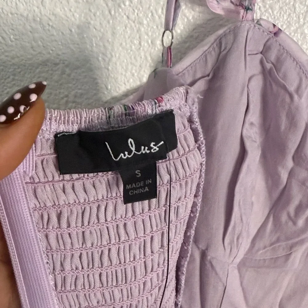 NWT-Lulus- Sweetest Emotion Lilac Floral Ruffled Tiered Bustier Midi Dress-small - Picture 13 of 16